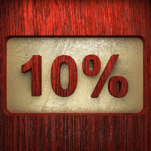 10 percent red wood sign with golden background