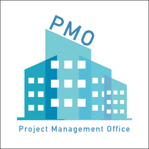 Blue building with the words project management office