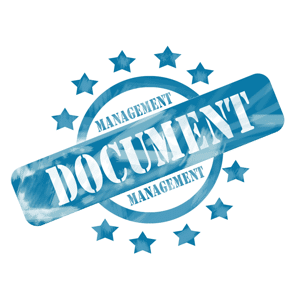 A blue ink circle and stars stamp with the words: Document Management