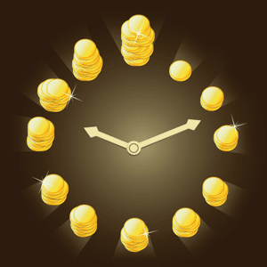 Clock with gold coins for numbers
