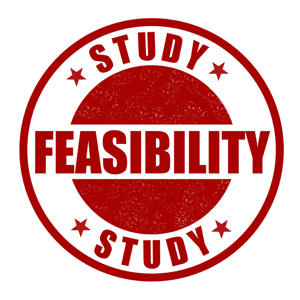Red feasibility study stamp on a white background