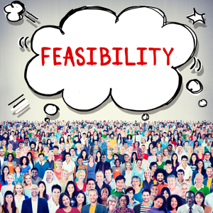 Feasibility think bubble above a croud of people