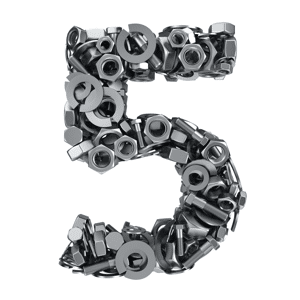 Big digit five made from nuts and bolts