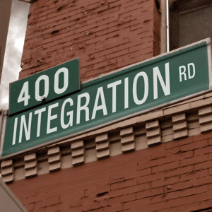 A street sign with the word integration written on it