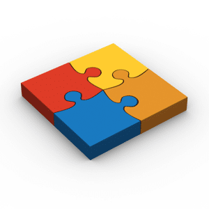 A jigsaw puzzle with four coloured pieces