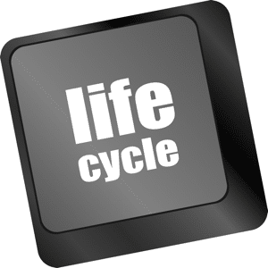 Life cycle written in white on a black computer key