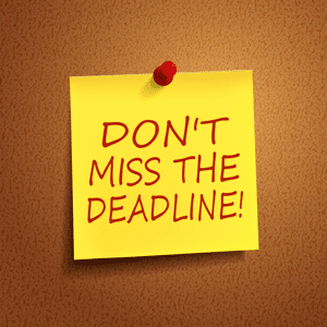 Sticky note reading, don't miss the deadline
