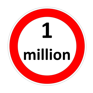 One million inside speed limit red circle on white background