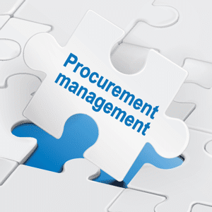 Procurement management on white puzzle pieces background