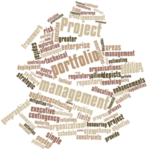 Abstract word cloud for project portfolio management with related terms