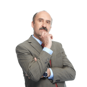 Businessman in a suit and tie deep in reflection