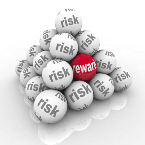 A pyramid of balls each marked Risk with one marked Reward