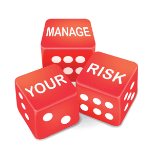 Three red dice reading: Manage your risk