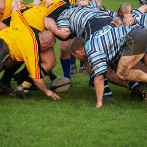 Rugby scrum in a big push