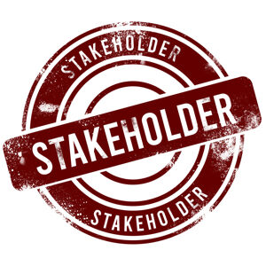 Red round grunge stakeholder management stamp
