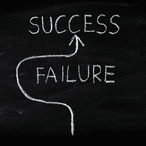 Way to success and avoiding failure concept on a blackboard