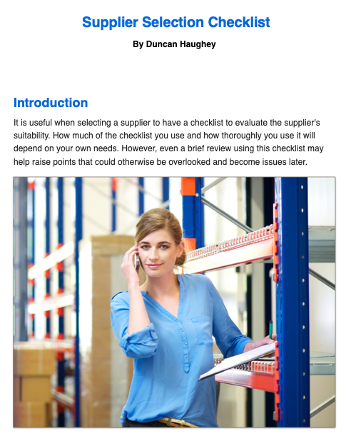 Supplier Selection Checklist Introduction Page