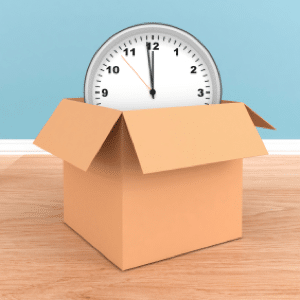 Clock in a cardboard box