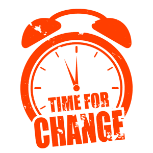 Red grungy clock with time for change text