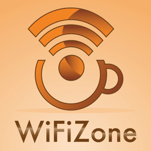 Sign: WiFi zone with a small coffee cup