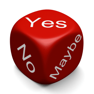 Red dice with: Yes, No and Maybe